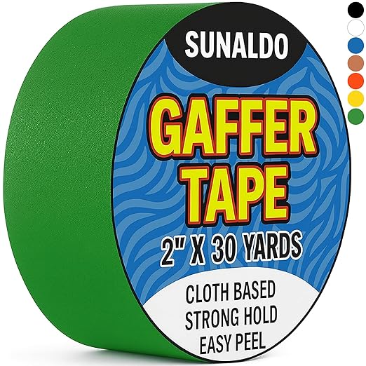 Gaffers Tape Heavy Duty, Easy to Rip, Residue-Free Professional Grade Floor Tape for Electrical Cords, Matte Finish Non Reflective, Weather Resistant (1, Green, 2" x 30 Yards)
