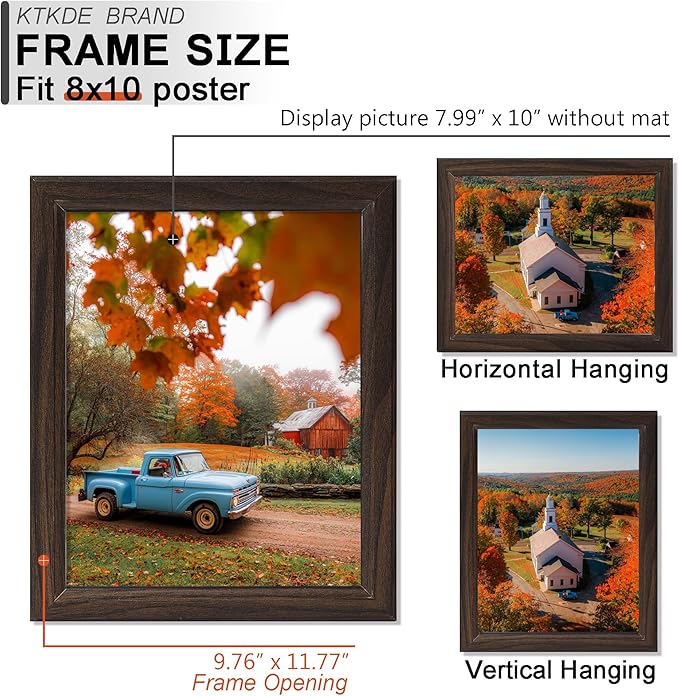 KTKDE 8x10 Picture Frame Set of 3,Walnut Wooden frames, Vertical & Horizontal Wall Hanging for Wall or Tapletop Display,Studio Gallery Photo Frame for Photos, Posters & Art Prints