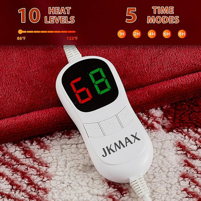 Heated Electric Blanket Queen Size - 84"x90" Flannel Heating Blanket with 10 Heating Levels & 5 Time Settings Over-Heat Protection, Winter Warmer for Adults with ETL Certification（Red）