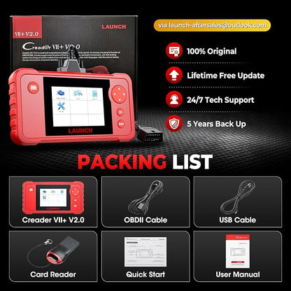 LAUNCH Creader VII+ V2.0 OBD2 Scanner, 2026 New Engine/Transmission/ABS/SRS Diagnostic Scan Tool With Oil Reset/Throttle Adaption/SAS Relearn, Check Engine Code Reader, Full OBD2, Lifetime Free Update