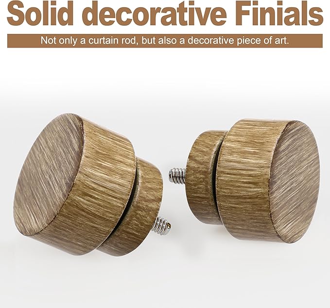Weathered Wood Grain Curtain Rods for Windows 66 to 120 Inches 1" Diameter Boho Decorative Heavy Duty Window Curtain Rod Adjustable with Solid Finials for Living Room Bedroom Kitchen Farmhouse Outdoor