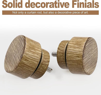 Weathered Wood Grain Curtain Rods for Windows 66 to 120 Inches 1" Diameter Boho Decorative Heavy Duty Window Curtain Rod Adjustable with Solid Finials for Living Room Bedroom Kitchen Farmhouse Outdoor