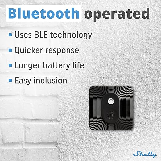 Shelly Bluetooth Smart Temperature & Humidity Sensor with Remote App Control & Monitoring, Home Assistant, Alexa, Google Home, Smart Scenes, IP54, Notification Alerts, Blu H&T Black