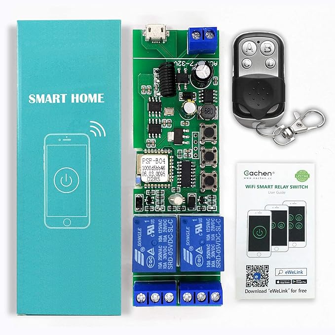 2-Channel Ewelink App Remote Control WiFi 433MHz RF Wireless Switch Relay, self-Locking, Interlock Mode, Used to Access and Control Smart Garage Doors, Compatible with Alexa Goolge