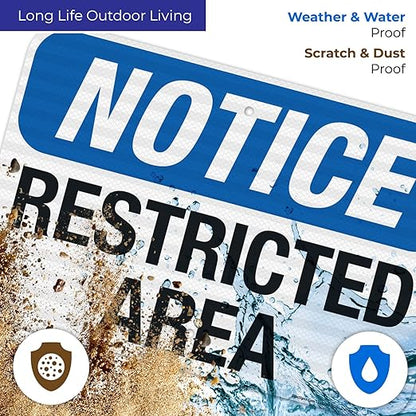 Notice Restricted Area Sign, 12x18 Inches, 3M EGP Reflective .063 Aluminum, Fade Resistant, Made in USA