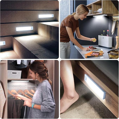 6 Pack Under Cabinet Lighting Wireless, 68 LED Rechargeable Battery Motion Sensor Light Indoor, Stick On Magnetic Closet Lights, Under Counter Lights for Kitchen, Stairs, White 16 in