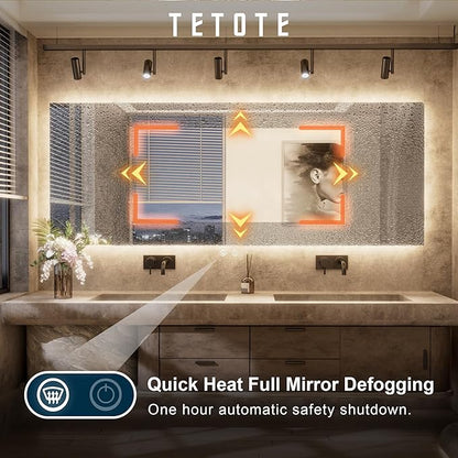 TETOTE 96 x 36 Inch LED Backlit Bathroom Mirror with Lights,3Color White/Warm/Natural,Anti-Fog Lighted Mirror,Dimmable,Vanity Mirror,Wall Mounted