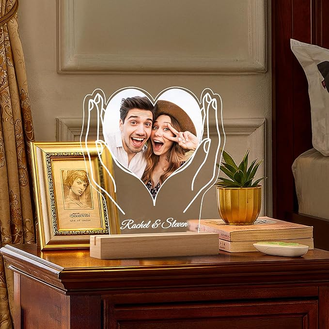 Custom Picture Frames, Customized Picture Frame, Personalized Photo Frame with Night Light, Personalized Anniversary Valentines Day Gifts for Women Men Her Him Girlfriend Boyfriend Couples