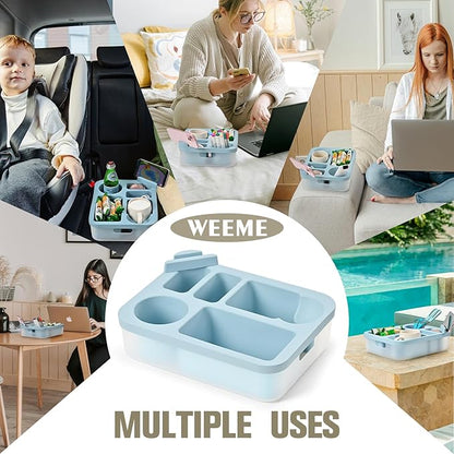 Couch Cup Holder Tray with Rotating Phone Stand & Anti-Spill Design, Silicone Sofa Caddy for Drinks, Remote, Snacks (Blue, 11.8"x 9.05")