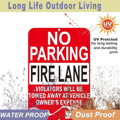 No Parking Fire Lane Signs, Red, Reflective Aluminum, 12 x 18 Inches, Weather Resistant, Wall Mount, 2 Pack