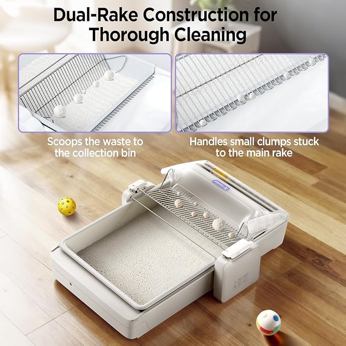 Robotail Fully-Open Automatic Self Cleaning Litter Box, Extra Large Space Electric Cat Litter Box with APP Control Health Monitor, Smart Litter Tray for Multiple Cats, with 20 Liners