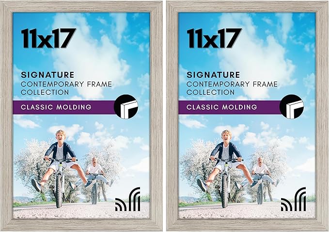 Americanflat 11x17 Picture Frame with Shatter-Resistant Glass - Gallery Style Frame with Engineered Wood - Signature Collection - Photo Frame for Wall Display - Driftwood (Pack of 2)