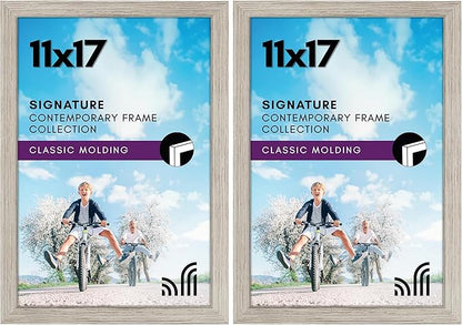 Americanflat 11x17 Picture Frame with Shatter-Resistant Glass - Gallery Style Frame with Engineered Wood - Signature Collection - Photo Frame for Wall Display - Driftwood (Pack of 2)