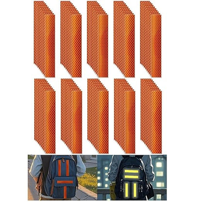 Non Fading Orange Reflective Stickers 1 inch X 6 inch, Outdoor Waterproof High Visibility Warning Safety Adhesive Reflector Tape (100 Pcs)