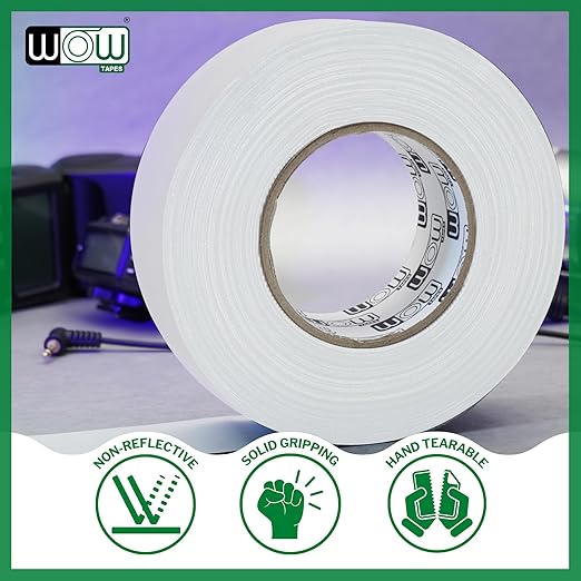 Wow Gaffers Tape 2 Inch White - 50 Yards (Pack of 6), Residue Free, Non-Reflective & Heavy-Duty - Professional Grade White Gaff Tape - Ideal for Photography Backdrop, Cables, Cords & Floor Taping