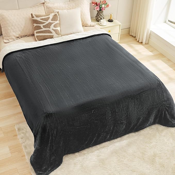 Heated Blanket Queen 84"×90" - Premium Cosy Soft Electric Blanket with 6 Heating Levels,Dual Control Fast Heating Flannel Sherpa Blanket for Bed & Couch,Auto Shut Off/Machine Washable (Grey)