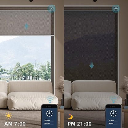 SmartWings Motorized Smart Roller Shades in Light Filtering, Electric Blinds with Remote for Windows Compatible with Alexa/Google Home/Homekit, Customized, 5% Openness Aventus Chocolate