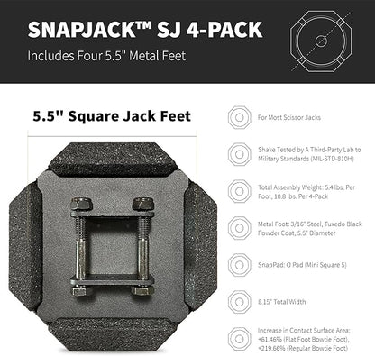SnapPad SnapJack™ SJ (Pack of 4) | Two-Point Trailer Jack Stands Featuring 5.5" Metal Foot | Adds 61% Additional Surface Area, 3.79 lbs. Per Pad & 7.25" Total Width | Must-Have RV Accessories