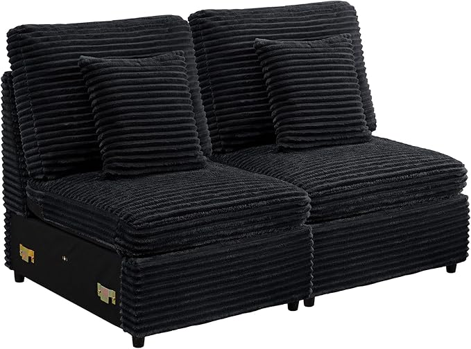 LEVNARY Modular Armless Chair Set of 2, Faux Rabbit Fur Upholstered Single Seat for Sectional Sofa Expansion (Black)