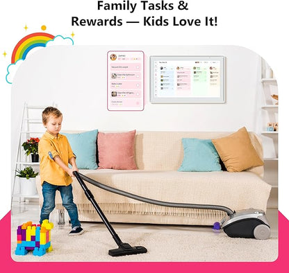 21.5 Inch Family Digital Calendar - Chore Chart, Meal Planner, Photo Display, FHD Interactive Touchscreen with LED Reminder, Wall & Desk Mount Smart Electronic Planner