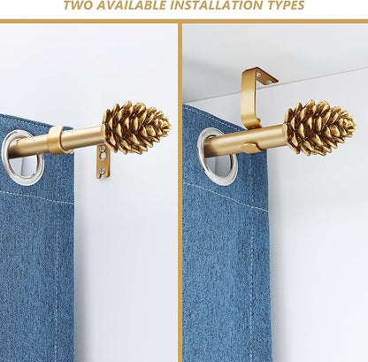 Gold Curtain Rods for Windows 66 to 120 Inches, 1 Inch Diameter Heavy Duty Single Curtain Rod, Adjustable Window Curtain Rod Drapery Rod with Decorative Finials