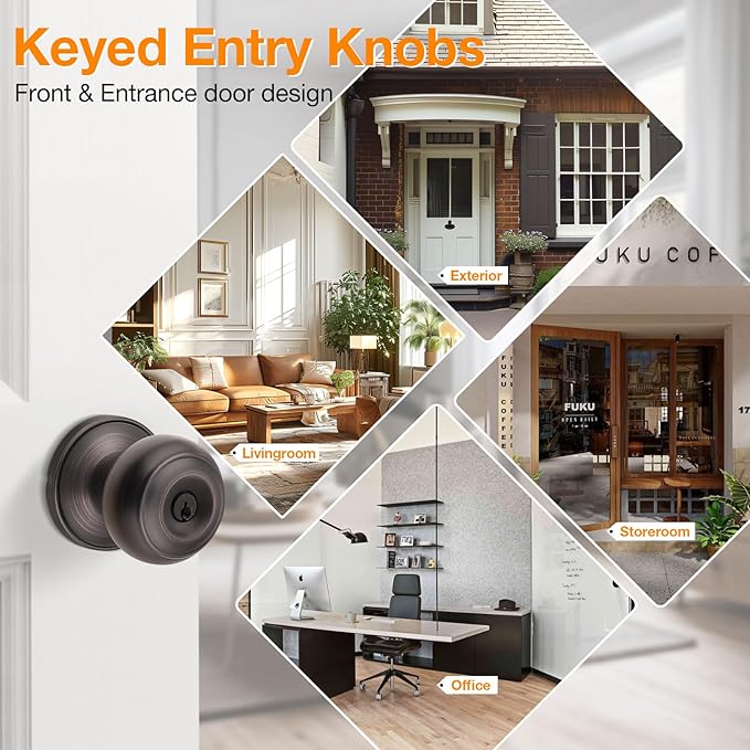 Gobrico Flat Ball Round Keyed-Alike Entry Knob for Exterior Door Oil Rubbed Bronze Finished Same Key Pack of 5