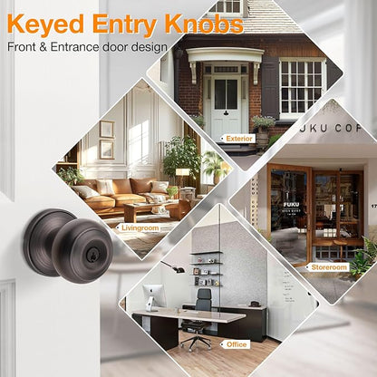 Gobrico Flat Ball Round Keyed-Alike Entry Knob for Exterior Door Oil Rubbed Bronze Finished Same Key Pack of 5
