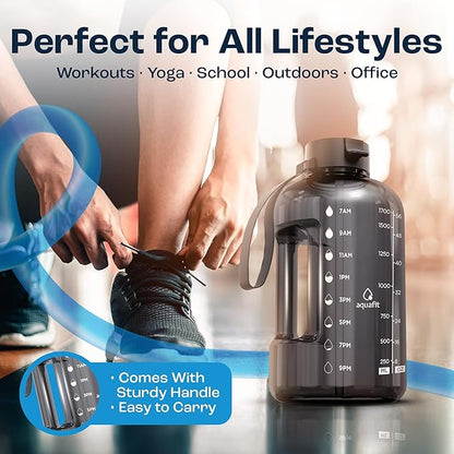 AQUAFIT 64 oz Water Bottle with Time Marker - Straw & Chug Lid - BPA Free Half Gallon Gym Water Bottle with Handle - Big Gallon Jug (Forest Fade, 64 Ounces)