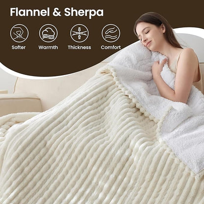 Heated Blanket Electric Blanket 90"x90", Soft Flannel Sherpa Electric Throw with 5 Heating Level & 12 Times Setting, Heated Throw with Overheating Protection, Machine Washable (Beige)