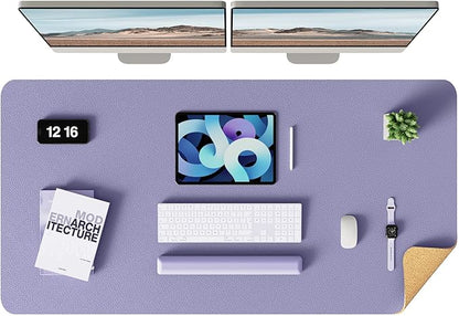 YSAGi Double-Sided Desk Pad, Leather Desk Mat, Eco Cork Desk Pad Protector, Large Mouse Pad for Desk, Waterproof Desk Blotter Pad, Desk Writing Pad for Office Work/Home (Purple+Cork, 47.2" x 23.6")