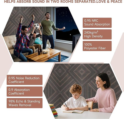 TO-TH Acoustic Wall Panels,6 Pack Total Size 72 x 48 Inches,Self-Adhesive Decorative Acoustic Panels for Wall and Ceiling,3D UV Printing with Wood Look,Rustic Walnut