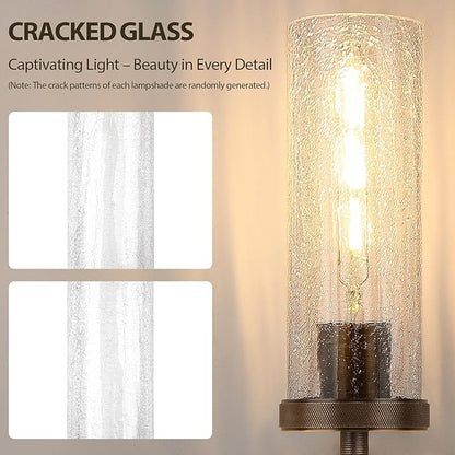 15" Knurled Brass Wall Sconce with Crackle Glass Tube, Bronze Bathroom Vanity Light Fixtures, Modern Lamp Lighting for Bedroom, Living Room, Hallway, Staircase, Mirror, Kitchen