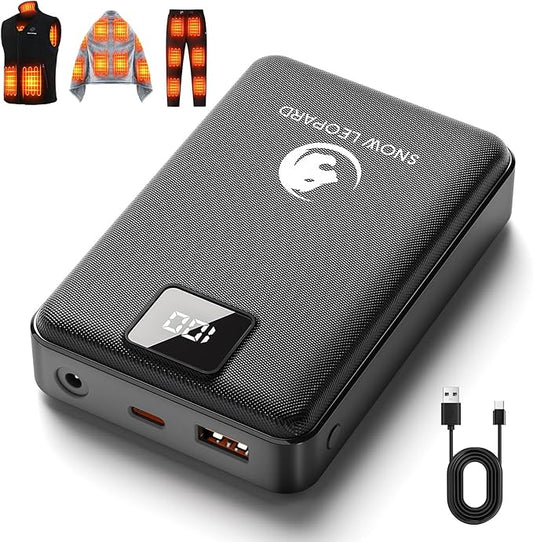 SNOW LEOPARD Heated Vest Battery Pack 7.4v 16000mah Power Bank for Heated Jacket with LED Display Battery Pack for Heating Vest with Dc/USB/Type-C Output for Heated Blanket Clothing for Men Women