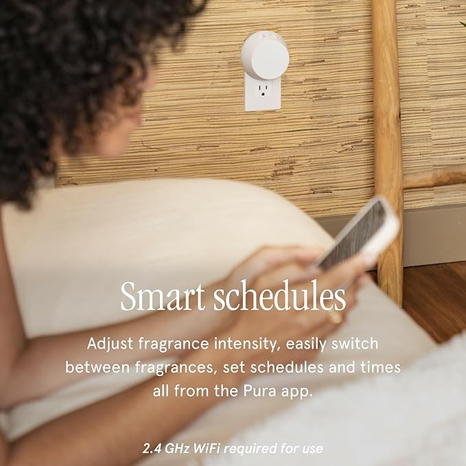Pura Smart Home Fragrance Device Starter Set - Pura 4 - Scent Diffuser for Home - Includes Fragrance Aroma Diffuser - Square Box, Festival and Beach Vacay Scent Refills