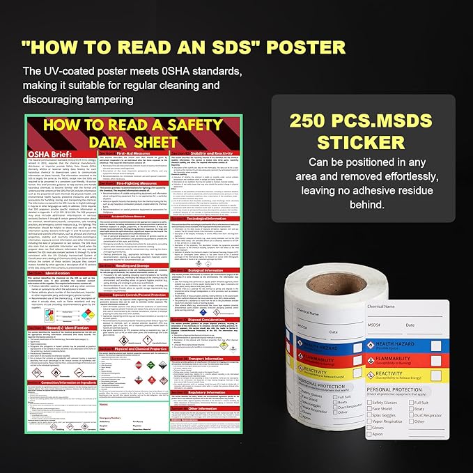 MSDS Yellow Heavy Duty 3 Inch Material Safety Data Sheet 3 Ring Binder with SDS Wire Rack, Display Sign, Chain, Safety Posters, Labels, Wall Mount
