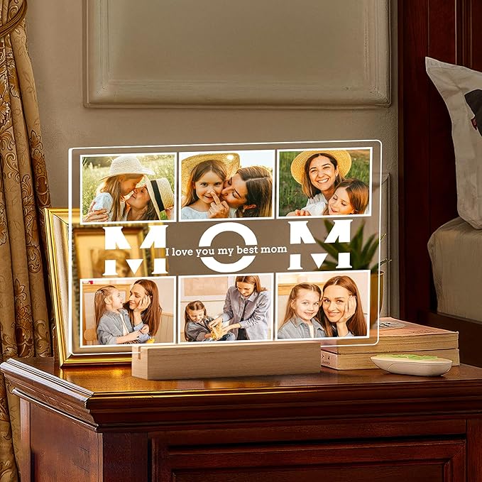 Personalized Birthday Gifts for Mom from Daughter Son, Custom Collage Picture Frames with Photos, Customized Photo Frame with Night Light, Personalized Gifts for Mom Kids Baby Family
