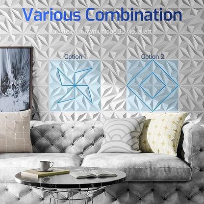64 Pack White 3D Wall Panels for Interior Wall Decor, 11.8'' x 11.8'' Decorative Wall Panels, Accent Wall Panels, 3D Diamond Design Wall Decor for Living Room, Bedroom, Gaming Room