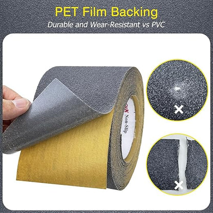 S&X Gray Anti Slip Tape 6 Inch x 60 FT Roll, Ultimate Non-Slip Skid Grip Tape for Outdoor Stair Treads, Wooden Steps & Exterior Grips, Grit 60, Waterproof, Extra-Durable