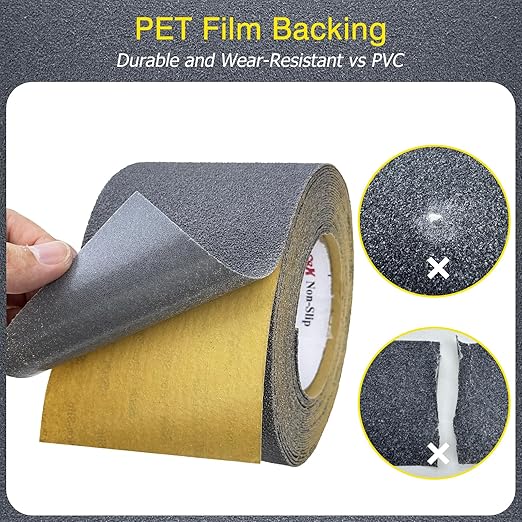 S&X Gray Anti Slip Traction Tape 4 Inch x 60 FT Roll, Grit 60 Ultimate Non-Slip Grip Tape for Outdoor Stair Treads Non Skid for Wooden Steps & Exterior Grips Waterproof, Extra-Durable, Long-Lasting