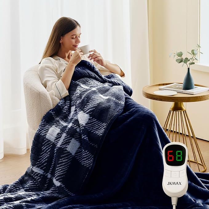Heated Electric Blanket Queen Size - 84"x90" Flannel Heating Blanket with 10 Heating Levels & 5 Time Settings Over-Heat Protection, Winter Warmer for Adults with ETL Certification（Navy Blue）