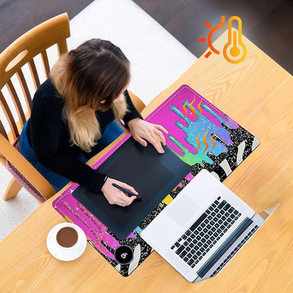 Heated Mouse Pad, Warm Desk Pad, Keyboard Mat 23.6 x 14 Inch Large Size Intelligent Fast Heating, 3 Speed Adjustable, Timed Auto Power Off for Game Office Home, Rainbow Ice Crea