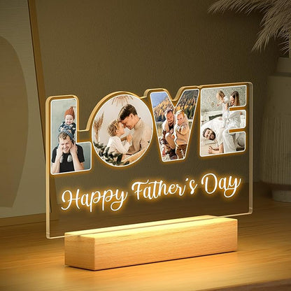 Custom Picture Frame with Photo, Customized Picture Frames with Night Light, Personalized Photo Frame, Personalized Valentines Day Gifts for Dad