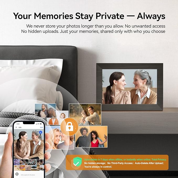 10.1 Inch Smart Digital Picture Frame with Wi-Fi 6, 32GB Storage, IPS Touch Screen, Auto-Rotation, Music Sync, Weather & Clock - Ideal Gift for Families