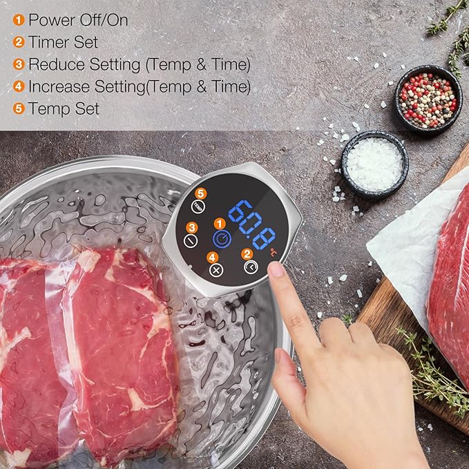 Sous Vide Machine 1100W Upgraded Sous Vide Cooker Ultra-quiet Working Sous Vide Cooker Immersion Circulator, Touch Control, Accurate Temperature, Digital Timer, IPX7 Waterproof