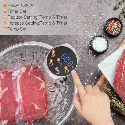 Sous Vide Machine 1100W Upgraded Sous Vide Cooker Ultra-quiet Working Sous Vide Cooker Immersion Circulator, Touch Control, Accurate Temperature, Digital Timer, IPX7 Waterproof