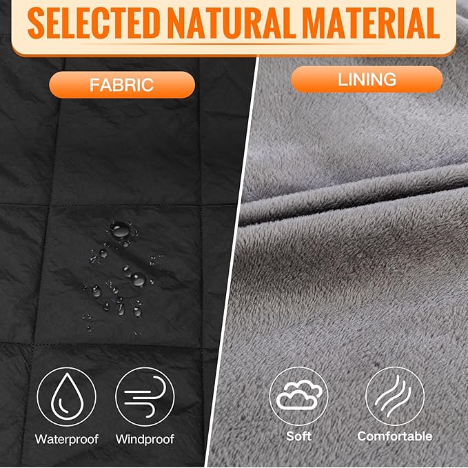 Battery Operated Heated Blanket, Fast Heating Wearable Wireless Heated Shawl Throw, Water-Resistant Cordless Electric Blanket with Power Bank for Camping, Outdoor, Stadium, Winter Warm Gift(Black)