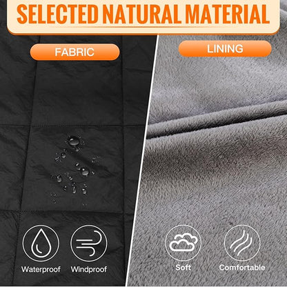 Battery Operated Heated Blanket, Fast Heating Wearable Wireless Heated Shawl Throw, Water-Resistant Cordless Electric Blanket with Power Bank for Camping, Outdoor, Stadium, Winter Warm Gift(Black)
