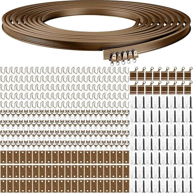 Jetec Curtain Tracks Ceiling Flexible Curtain Track Bendable Rail Curved Wall Mounted for Living Room Bedroom Divider Rod RV(20 Meter/ 65.6 Feet,Brown)