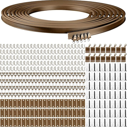 Jetec Curtain Tracks Ceiling Flexible Curtain Track Bendable Rail Curved Wall Mounted for Living Room Bedroom Divider Rod RV(20 Meter/ 65.6 Feet,Brown)