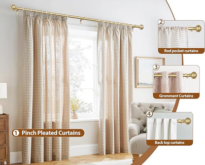 TONIAL Gold Curtain Rod 32 to 120 Inches, 7/8 Adjustable Curtain Rods for Windows 20 to 116 Inches, Splicing Drapery Rods Heavy duty with Netted Texture Finials